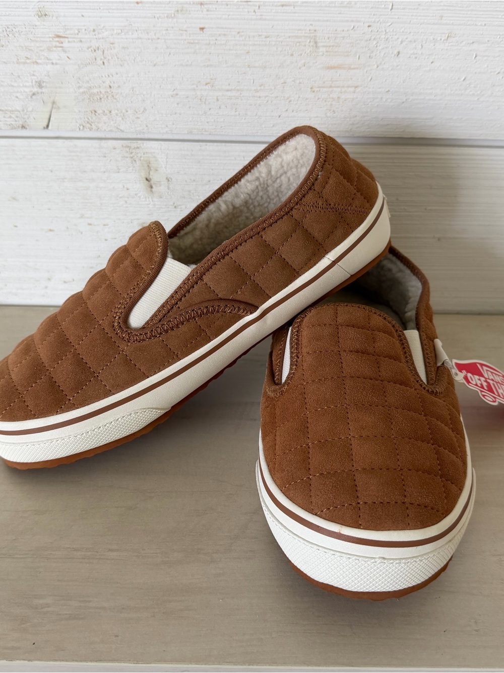 VANS Off The Wall Ultracush Slip Er 2 Mens Sz 8 / Womens 10 Brown White RARE NEW